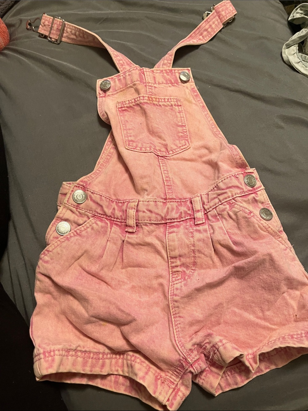 Kids Pink Denim Short Overalls
